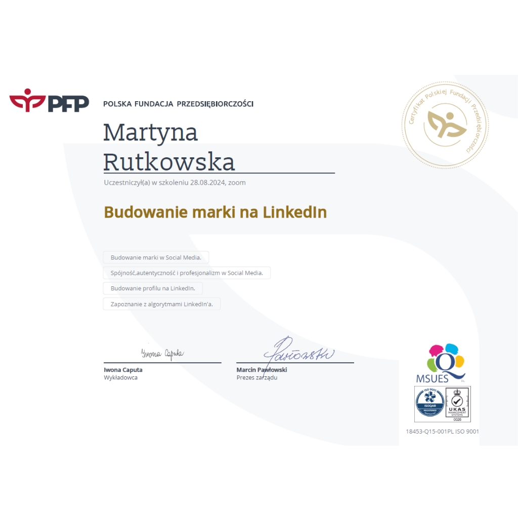 certyfikat budowanie marki na linkedin