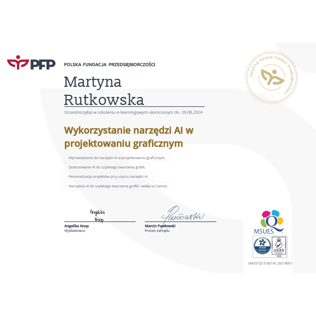 certyfikat wykorzystanie narzędzi ai w projektowaniu graficznym