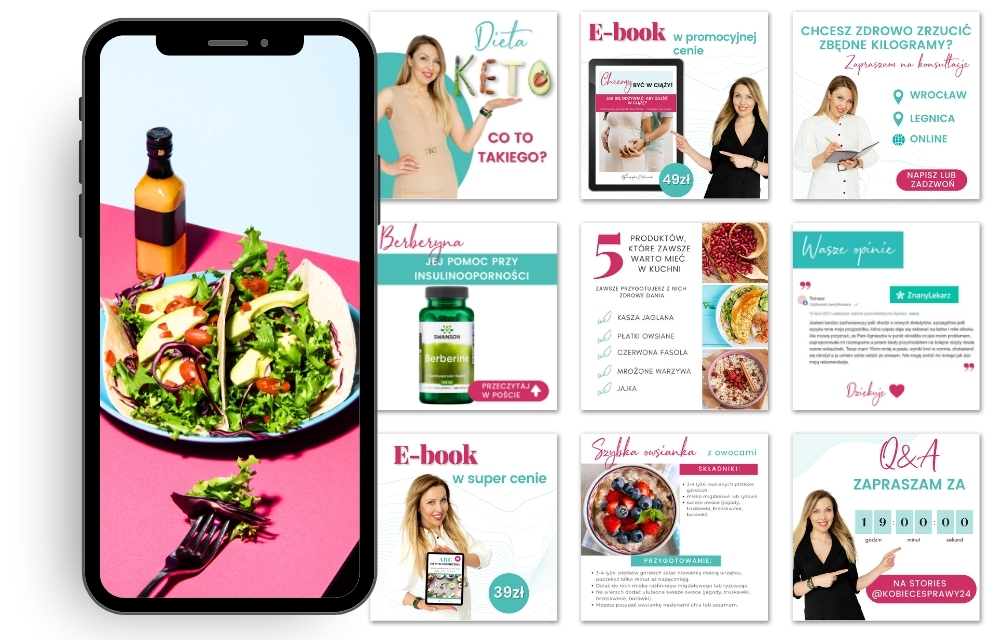 Branding i social media Szablon grafik na social media dla dietetyka i psychodietetyka