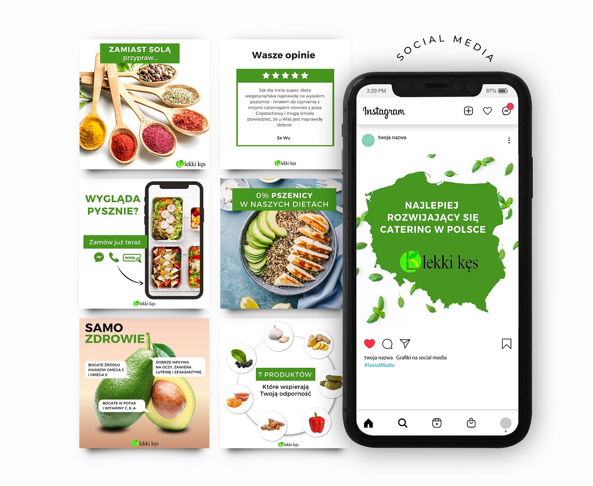 Branding i social media Szablon grafik na social media dla cateringu dietetycznego Leki kęs
